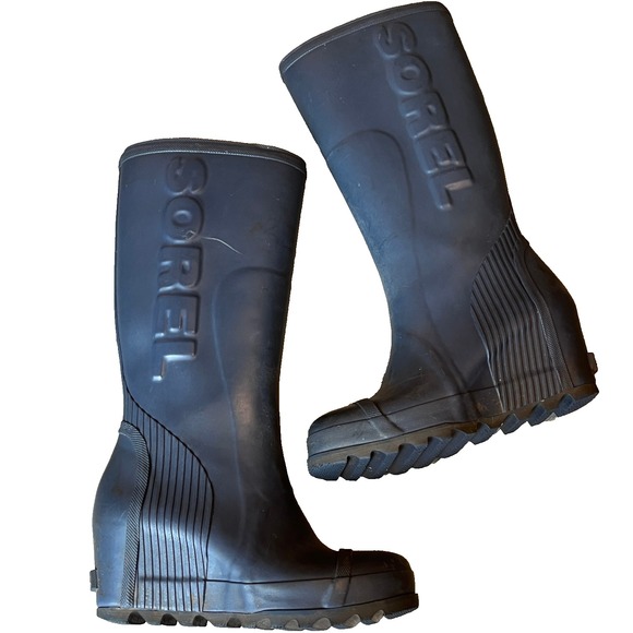 Sorel Joan Rain Wedge Tall Rubber Boots Blue Womens 7.5 UK 5.5 EU 38.5 - Picture 1 of 8
